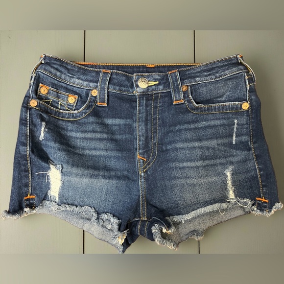 True Religion Pants - True Religion-High Waist Cut Off Denim Stretch Shorts Sz 29